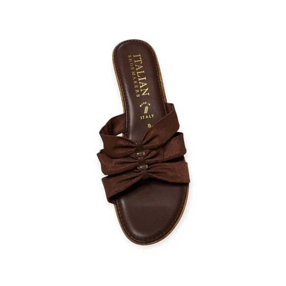 Italian Shoemakers Summery Boho Sandals Slides Wedge Brown Beaded Size 8 - Picture 3 of 7